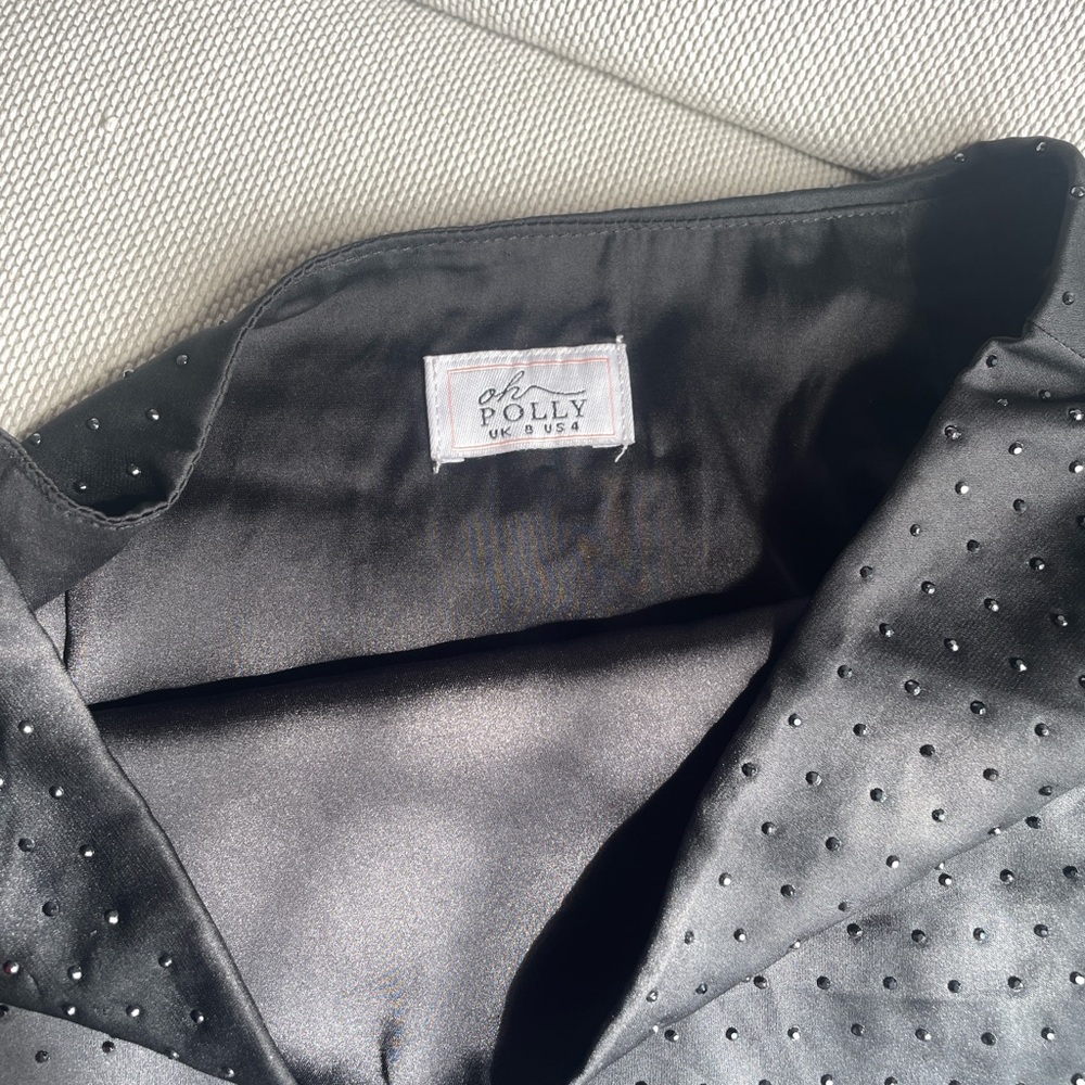 Oh Polly Black Satin skirt with gemstones